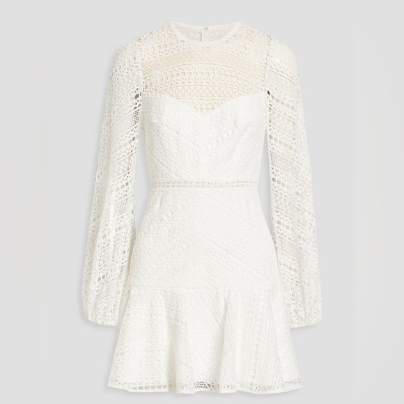 NWT Monique Lhuillier White Macramé Lace Mini Dress Size 10 - Picture 3 of 7